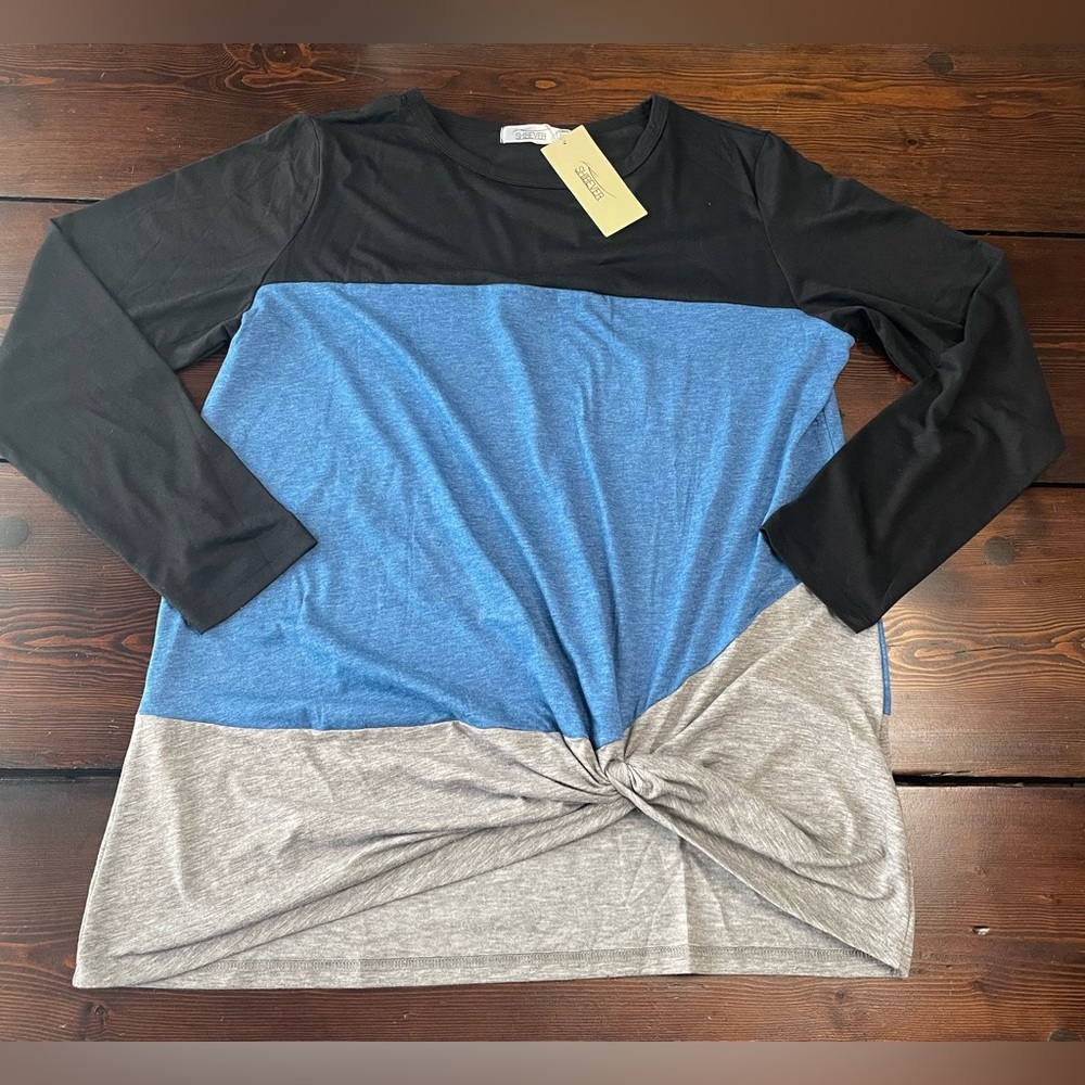 NWT SHIBEVER Womens Long Sleeve Blouse Top Casual T-Shirt Front Tie XL Soft